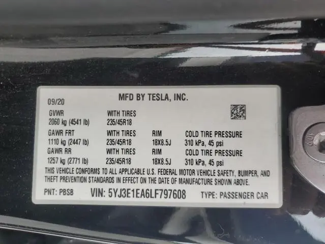 2020 TESLA MODEL 3   