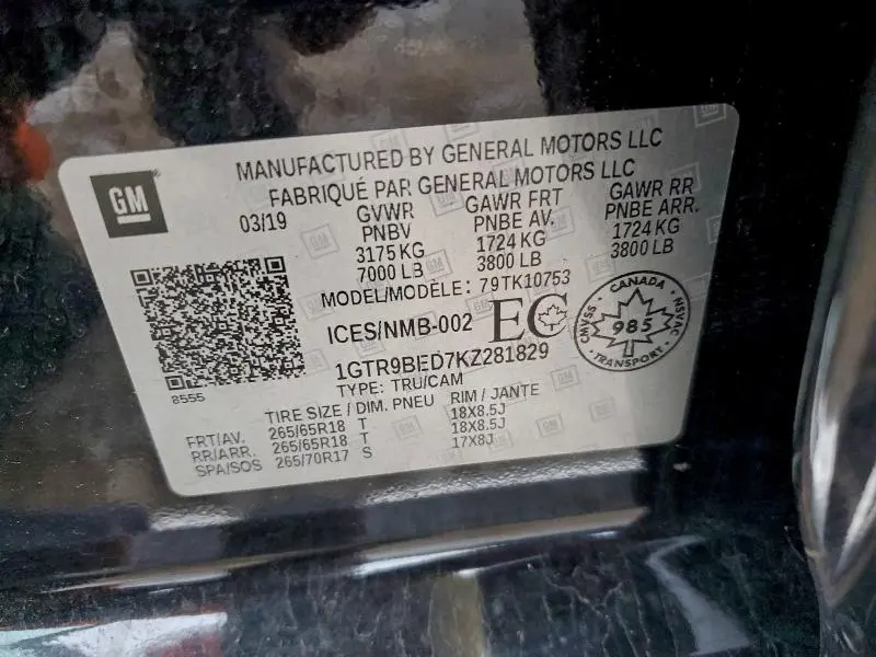 2019 GMC SIERRA K1500 SLE  