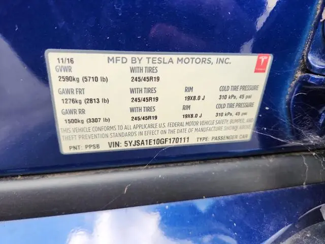 2016 TESLA MODEL S   