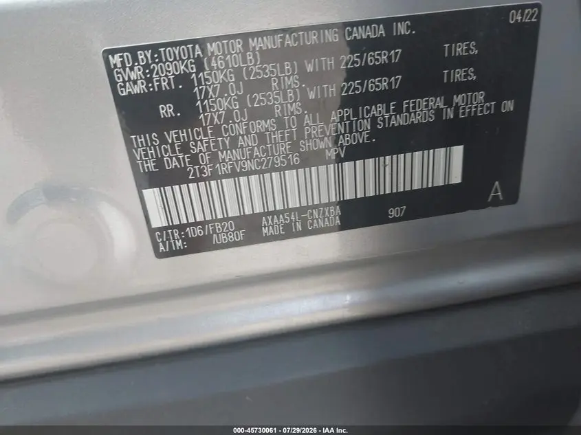 2022 TOYOTA RAV4 LE