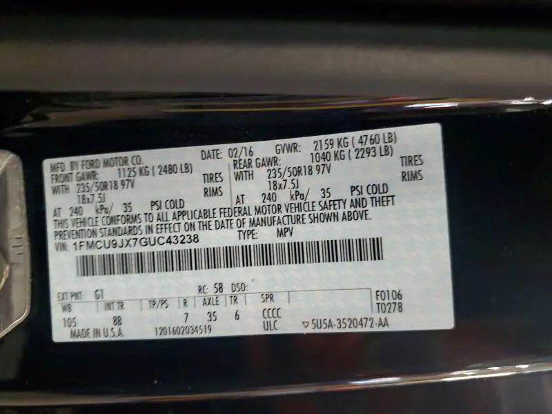 2016 FORD ESCAPE TITANIUM  