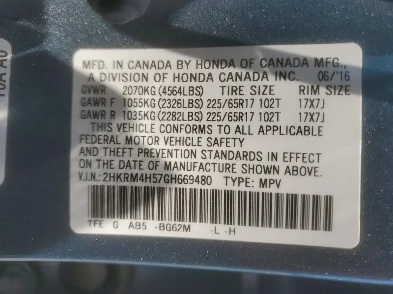 2016 HONDA CR-V EX  