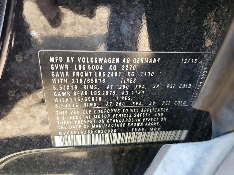 2017 VOLKSWAGEN TIGUAN S  