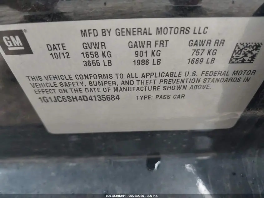 2013 CHEVROLET SONIC LT AUTO