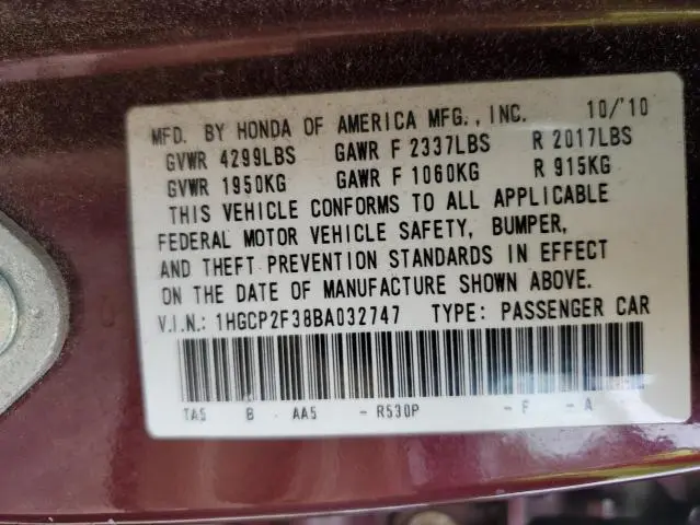 2011 HONDA ACCORD LX