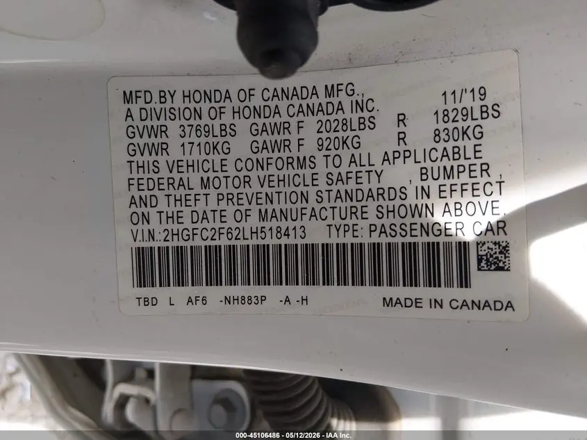 2020 HONDA CIVIC LX