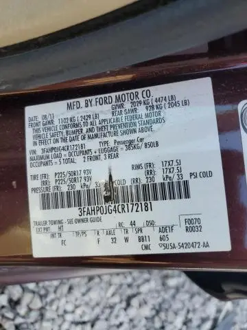 2012 FORD FUSION SEL  