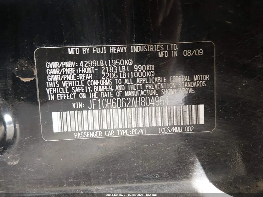 2010 SUBARU IMPREZA OUTBACK SPORT  