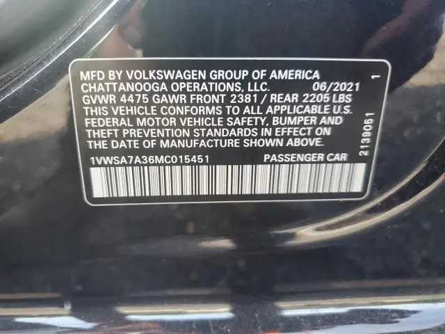 2021 VOLKSWAGEN PASSAT SE  