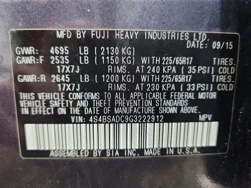 2016 SUBARU OUTBACK 2.5I PREMIUM  