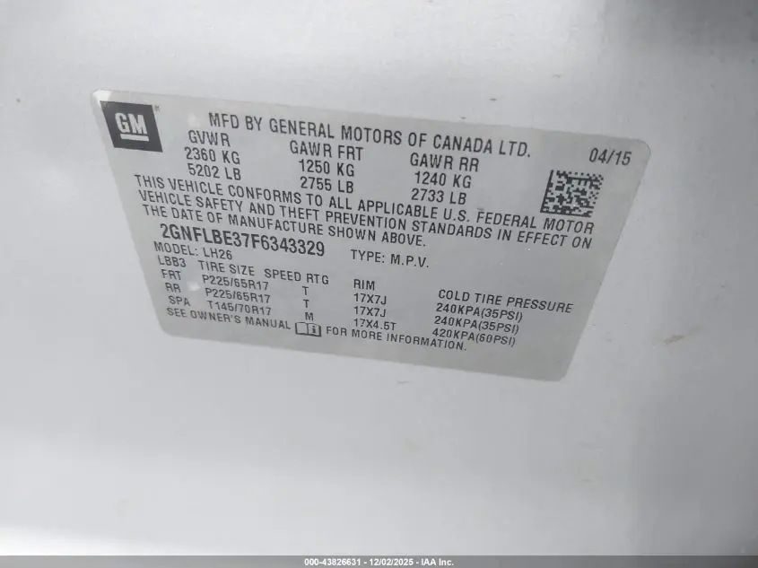 2015 CHEVROLET EQUINOX 1LT