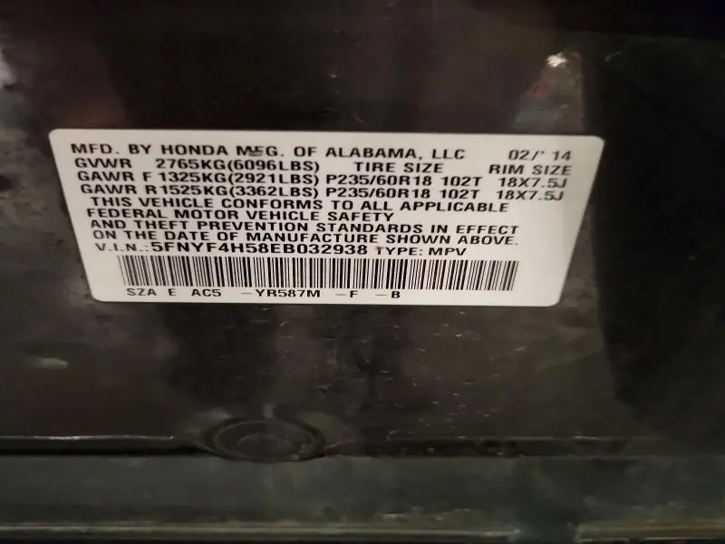 2014 HONDA PILOT EXL  