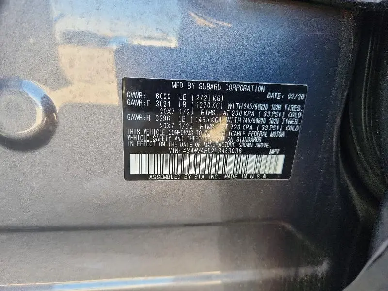 2020 SUBARU ASCENT TOURING  