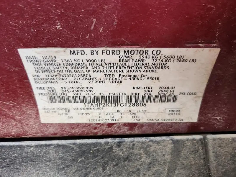 2015 FORD TAURUS SHO  