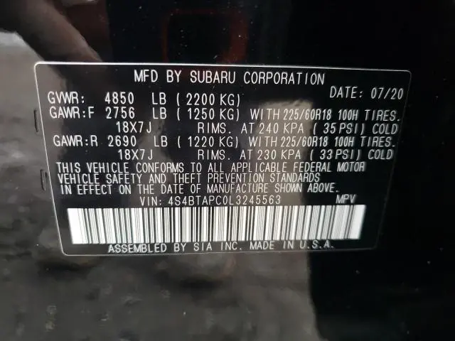 2020 SUBARU OUTBACK TOURING  