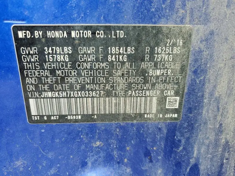 2016 HONDA FIT EX  