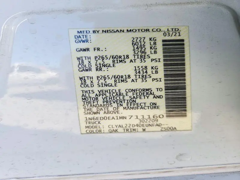 2021 NISSAN FRONTIER SV  