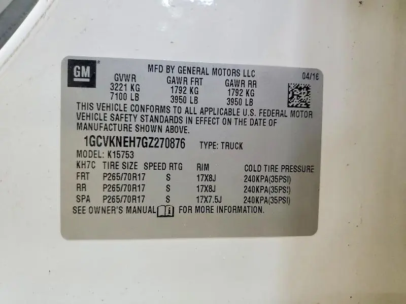 2016 CHEVROLET SILVERADO K1500  