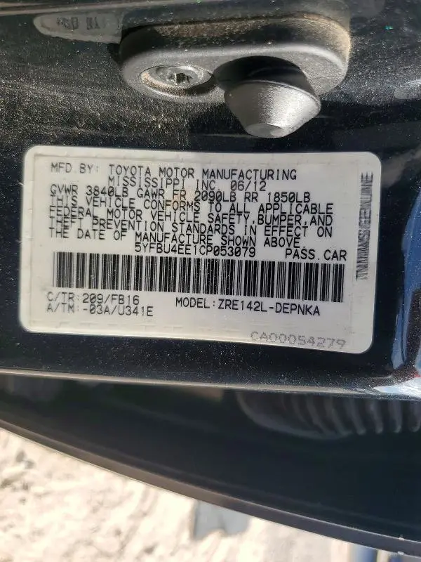 2012 TOYOTA COROLLA LE  