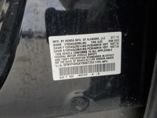 2015 HONDA PILOT EXL  