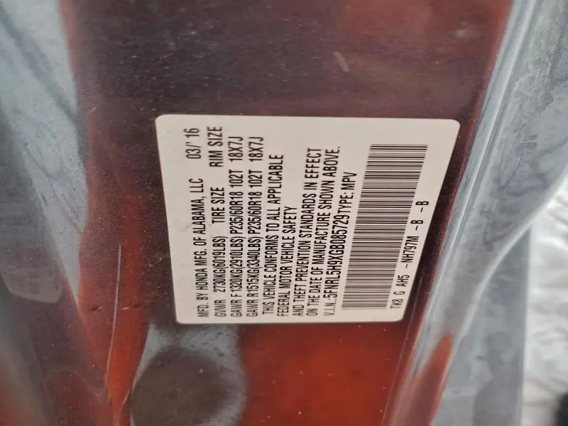 2016 HONDA ODYSSEY TOURING  