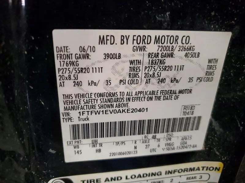 2010 FORD F150 SUPERCREW  