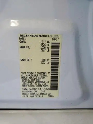 2017 NISSAN ALTIMA 2.5  