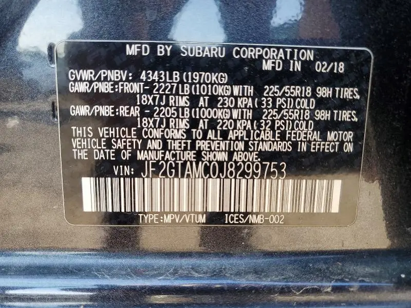 2018 SUBARU CROSSTREK LIMITED  