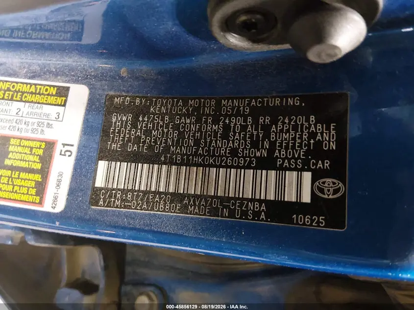 2019 TOYOTA CAMRY LE