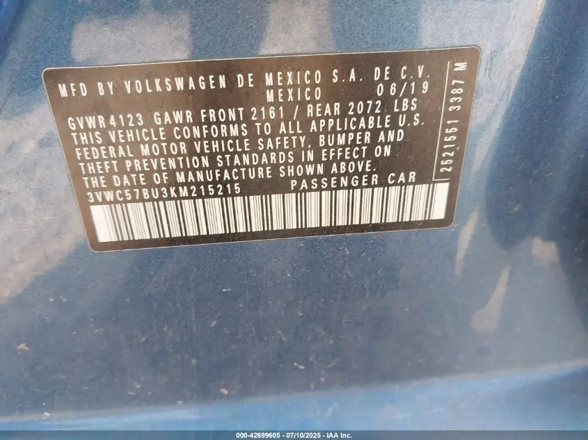 2019 VOLKSWAGEN JETTA  