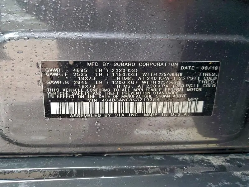 2019 SUBARU OUTBACK 2.5I LIMITED  