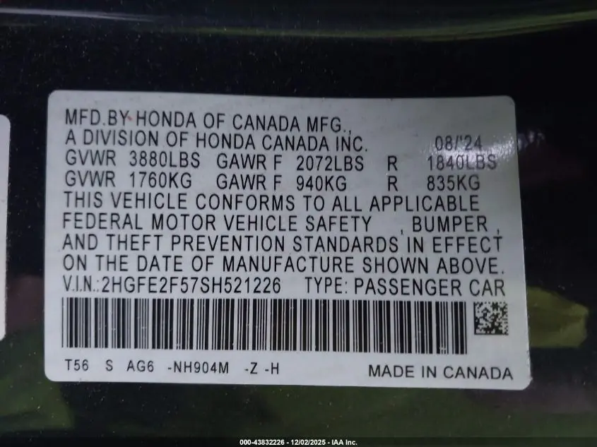 2025 HONDA CIVIC SPORT