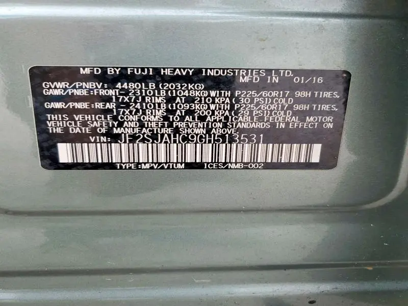 2016 SUBARU FORESTER 2.5I LIMITED  