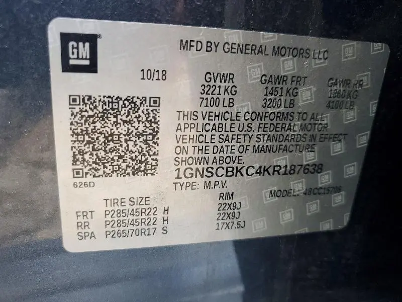 2019 CHEVROLET TAHOE C1500 LT  