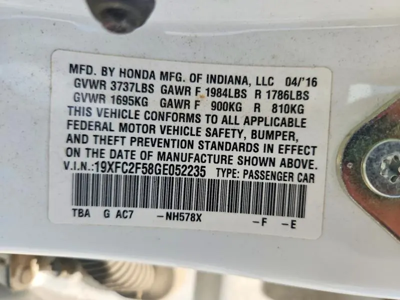 2016 HONDA CIVIC LX  