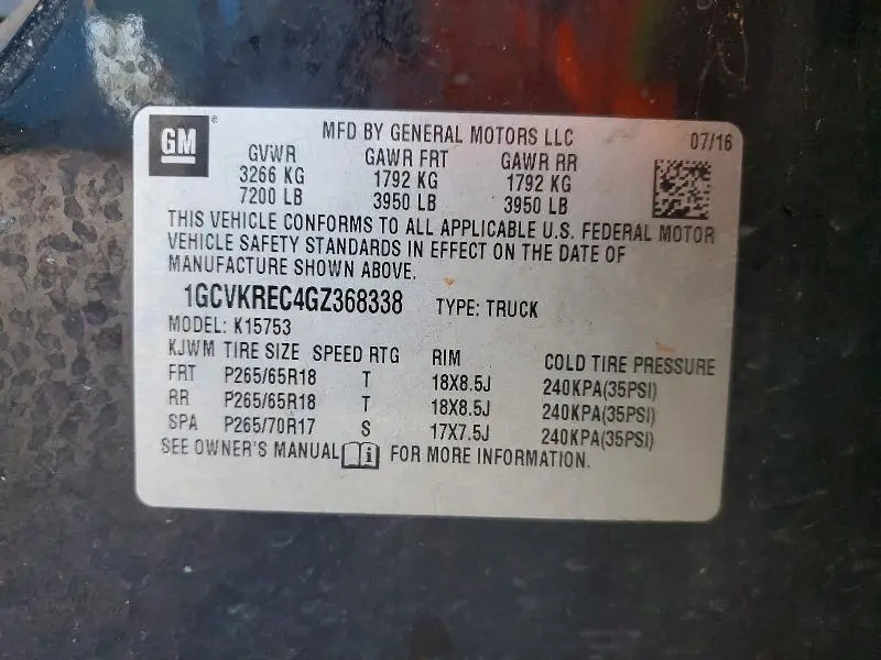 2016 CHEVROLET SILVERADO K1500 LT  