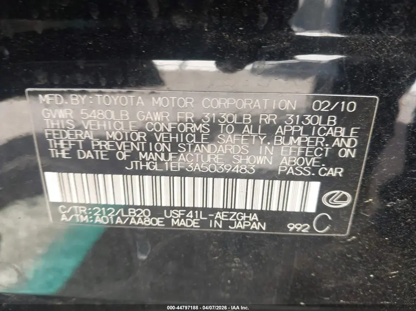 2010 LEXUS LS 460 L