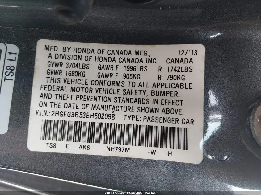 2014 HONDA CIVIC LX