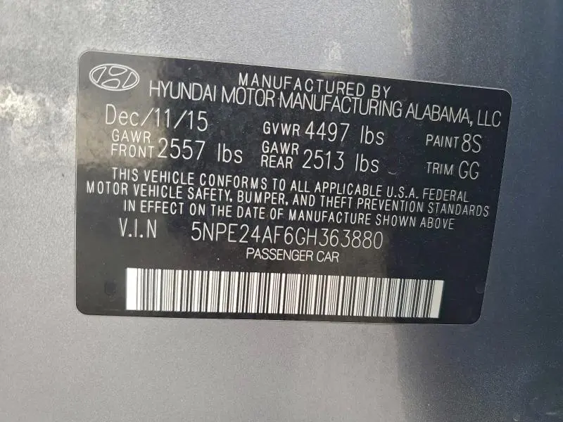 2016 HYUNDAI SONATA SE  