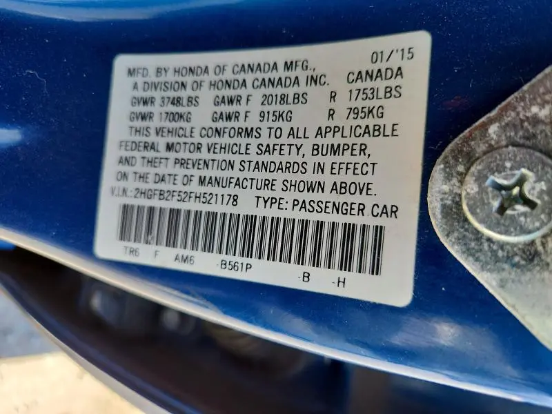 2015 HONDA CIVIC LX  