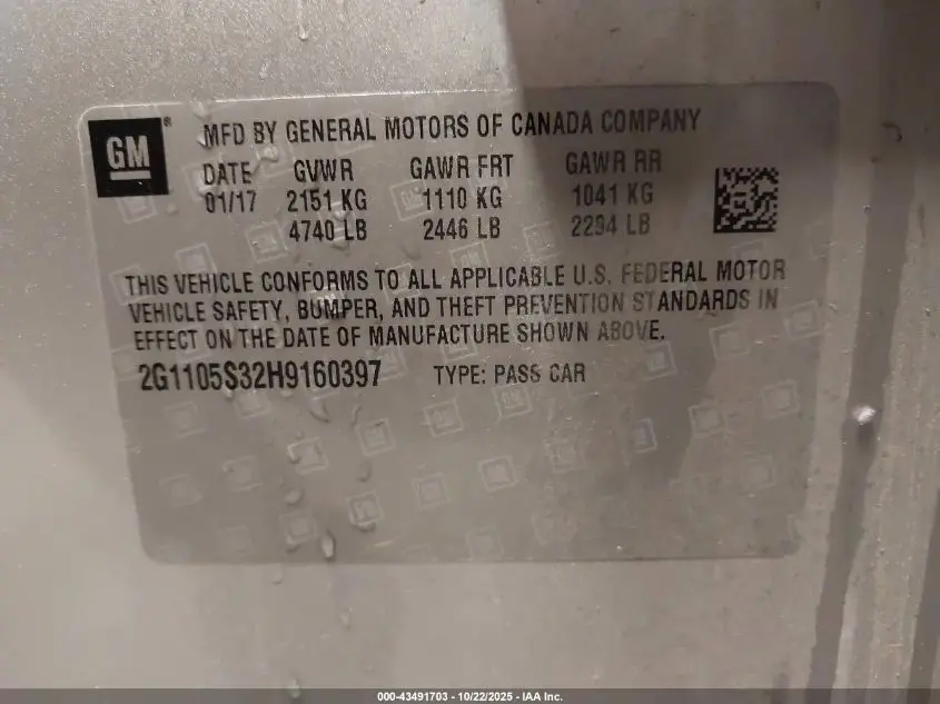 2017 CHEVROLET IMPALA 1LT