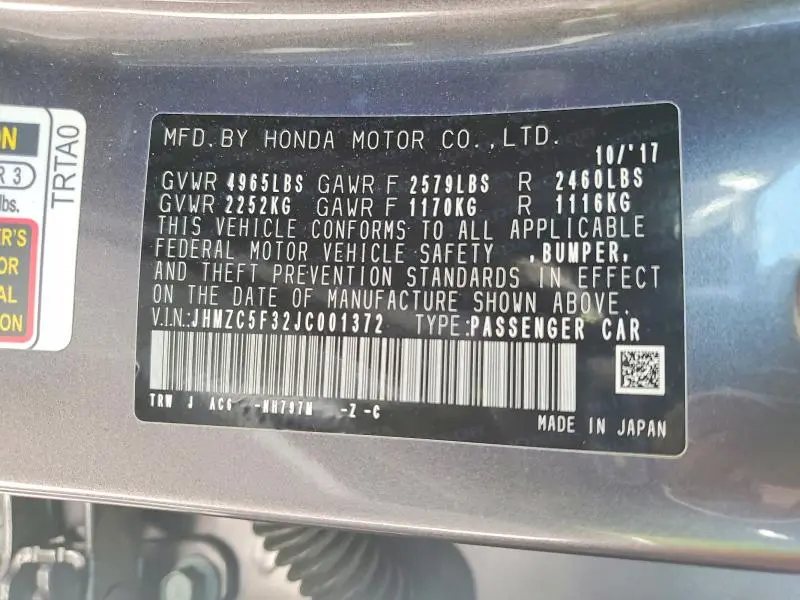2018 HONDA CLARITY TOURING  