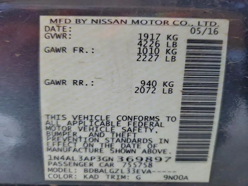 2016 NISSAN ALTIMA 2.5  