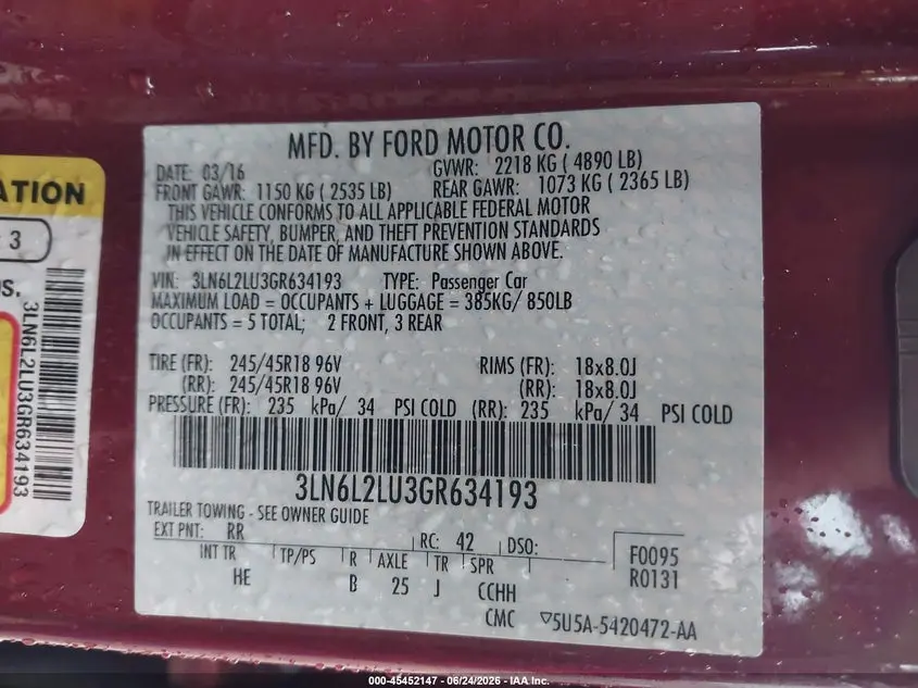 2016 LINCOLN MKZ HYBRID  
