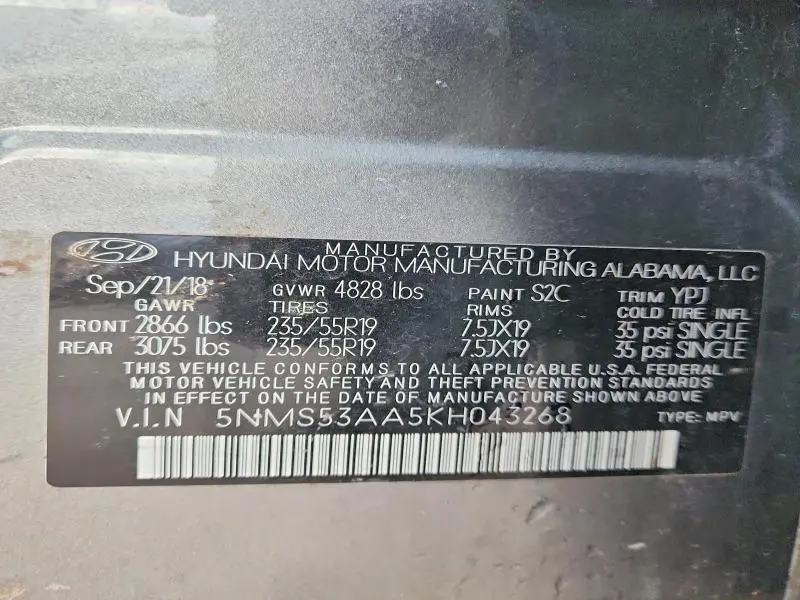 2019 HYUNDAI SANTA FE ULTIMATE 2.0T  