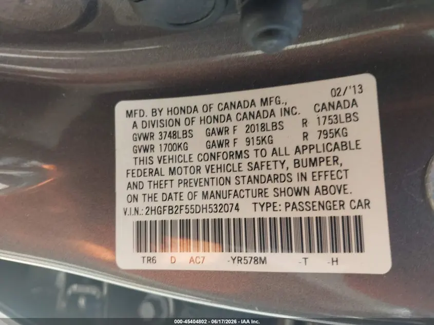 2013 HONDA CIVIC LX