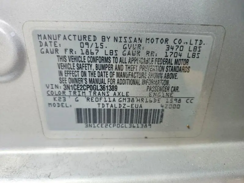 2016 NISSAN VERSA NOTE SV  