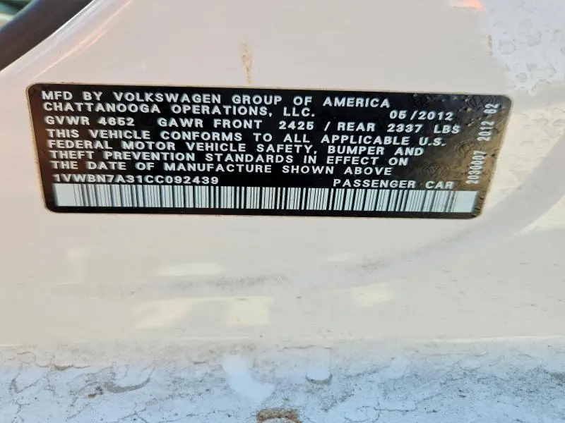 2012 VOLKSWAGEN PASSAT SE  