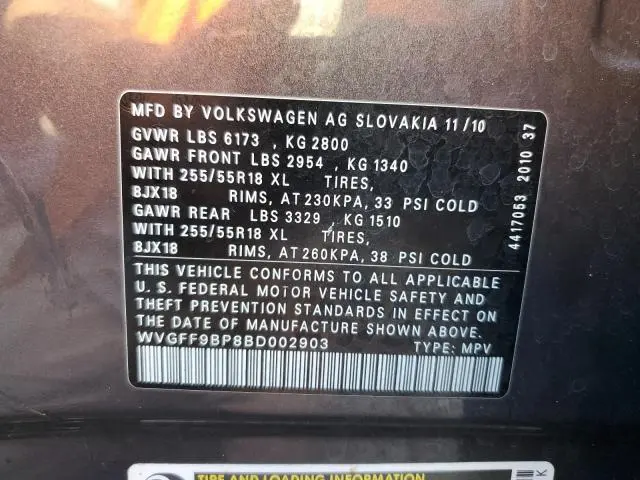 2011 VOLKSWAGEN TOUAREG V6  