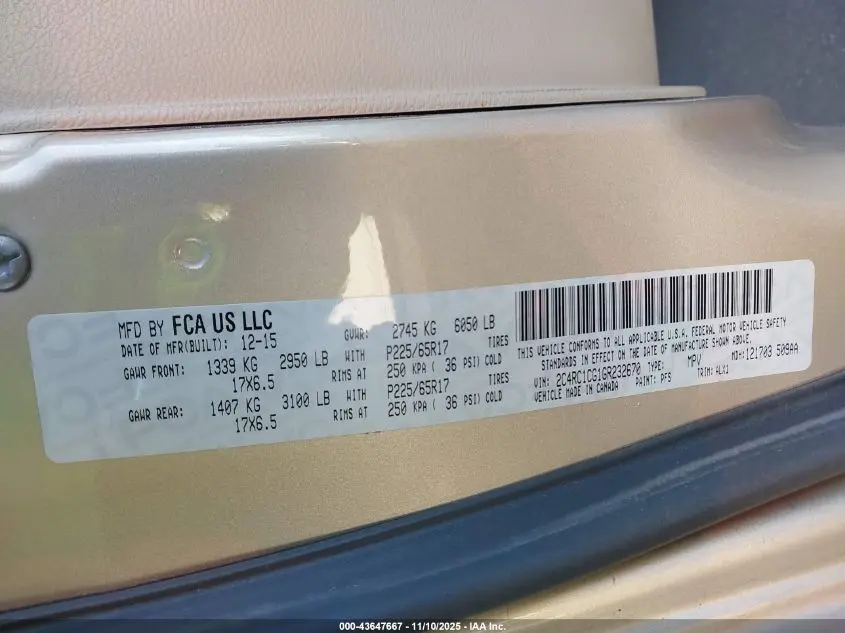 2016 CHRYSLER TOWN & COUNTRY TOURING-L ANNIVERSARY EDITION